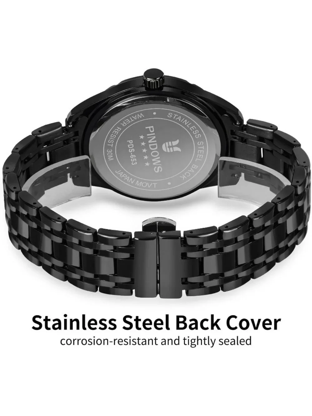 Men's Black Classic Quartz Watch Stainless Steel Diamond Dial Wrist Watches